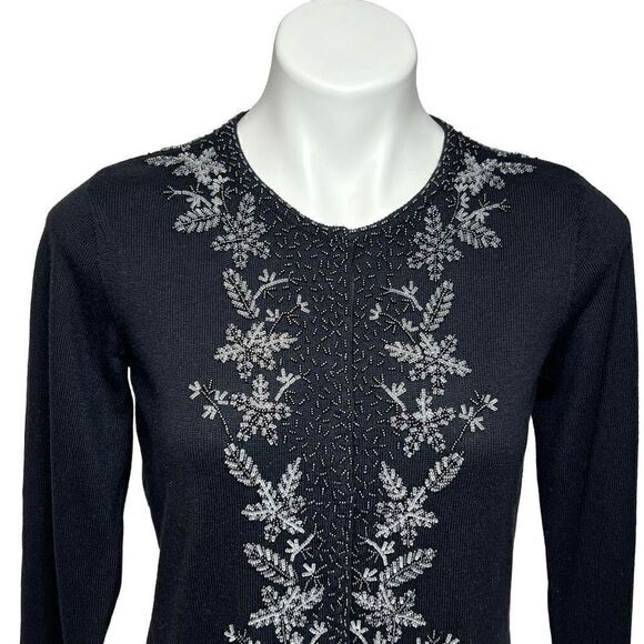 Talbots black beaded silk and cashmere blend snap up cardigan size petite - Picture 2 of 12